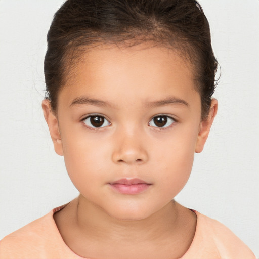 Neutral white child female with short  brown hair and brown eyes