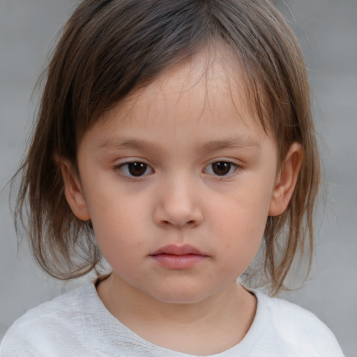 Neutral white child female with medium  brown hair and brown eyes