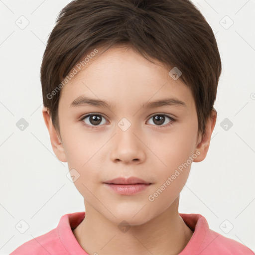 Neutral white child female with short  brown hair and brown eyes