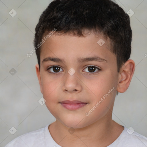 Joyful white child male with short  brown hair and brown eyes