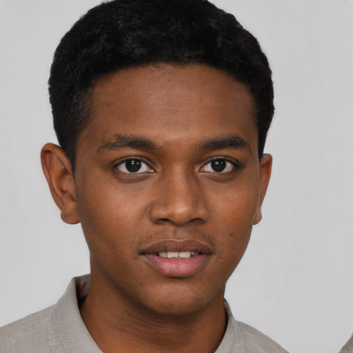 Neutral black young-adult male with short  brown hair and brown eyes