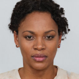 Neutral black young-adult female with short  brown hair and brown eyes