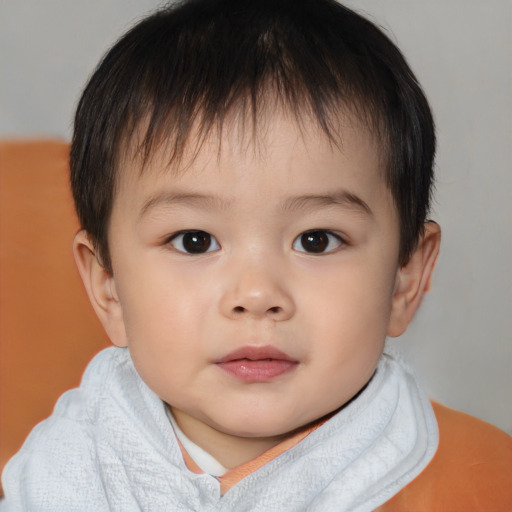 Neutral asian child male with short  brown hair and brown eyes