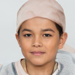 Joyful white child female with short  brown hair and brown eyes