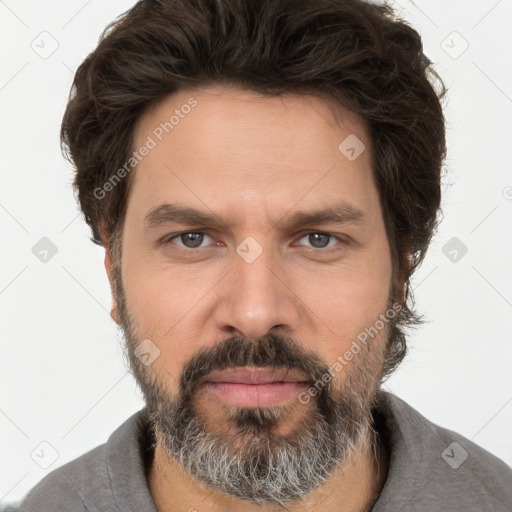 Neutral white adult male with short  brown hair and brown eyes