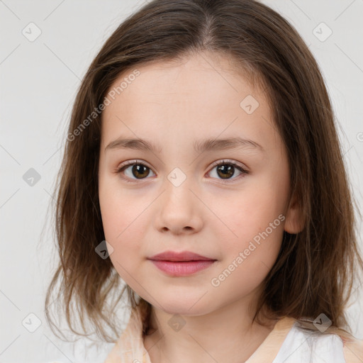 Neutral white child female with medium  brown hair and brown eyes