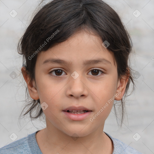 Neutral white child female with medium  brown hair and brown eyes