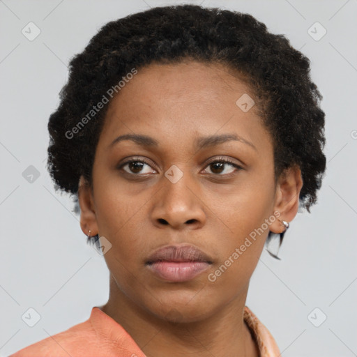 Neutral black young-adult female with short  brown hair and brown eyes