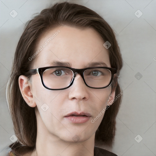 Neutral white young-adult male with medium  brown hair and blue eyes