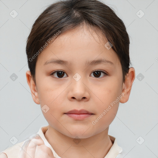 Neutral white child female with short  brown hair and brown eyes