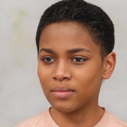 Neutral black child female with short  black hair and brown eyes