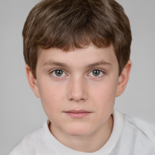 Neutral white child male with short  brown hair and grey eyes