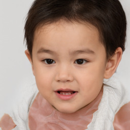 Joyful white child female with short  brown hair and brown eyes