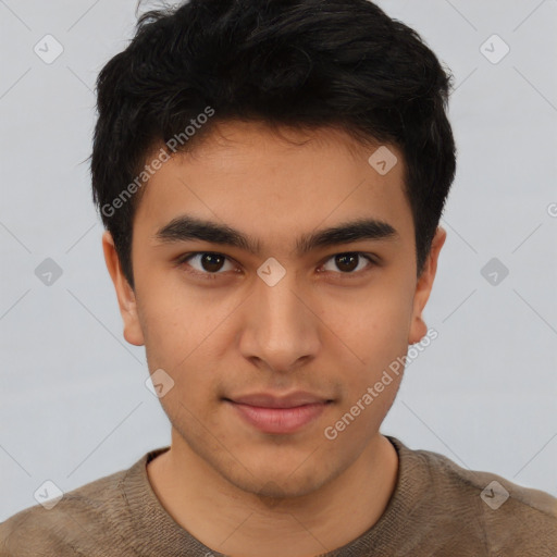 Neutral asian young-adult male with short  brown hair and brown eyes