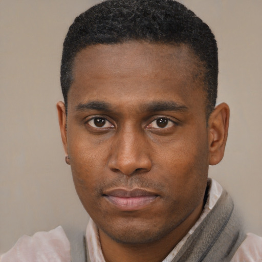 Neutral black young-adult male with short  brown hair and brown eyes