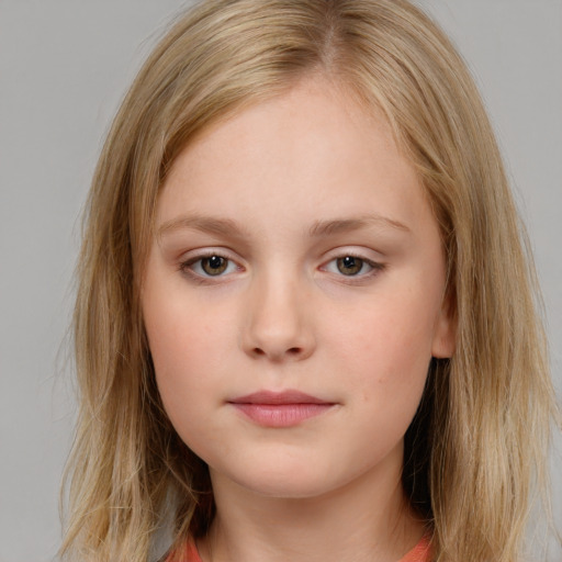 Neutral white child female with long  brown hair and brown eyes