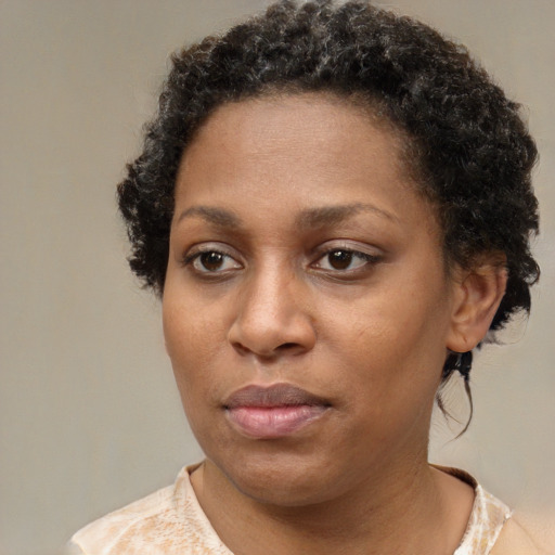 Neutral black young-adult female with short  brown hair and brown eyes