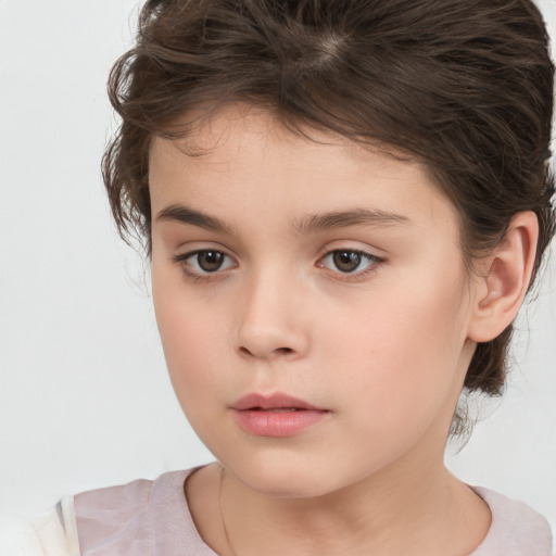 Neutral white child female with medium  brown hair and brown eyes