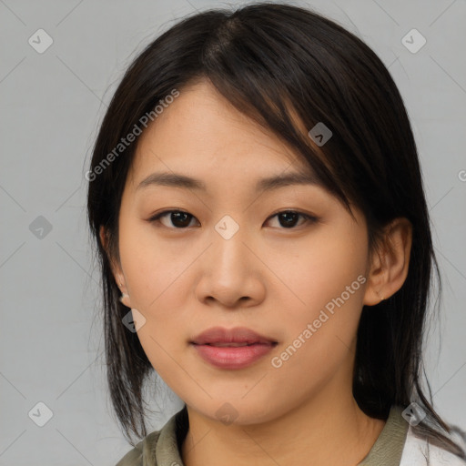 Neutral asian young-adult female with medium  brown hair and brown eyes