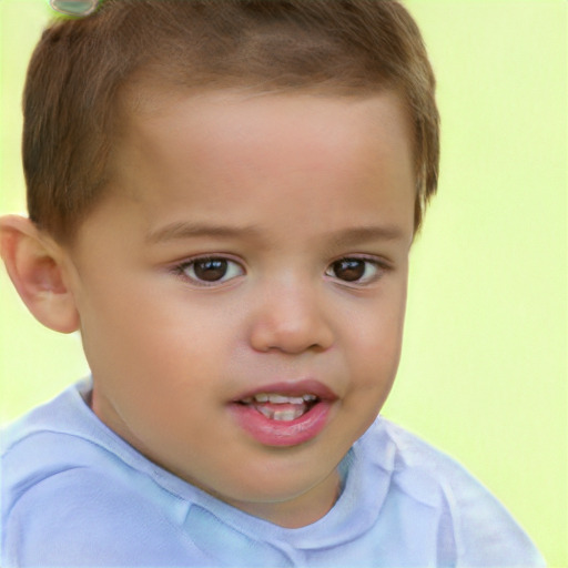 Joyful white child female with short  brown hair and brown eyes