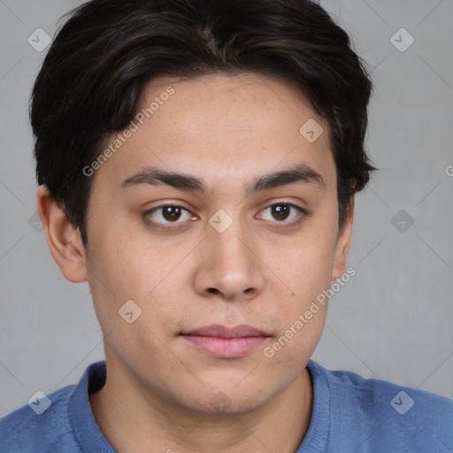 Neutral asian young-adult male with short  brown hair and brown eyes