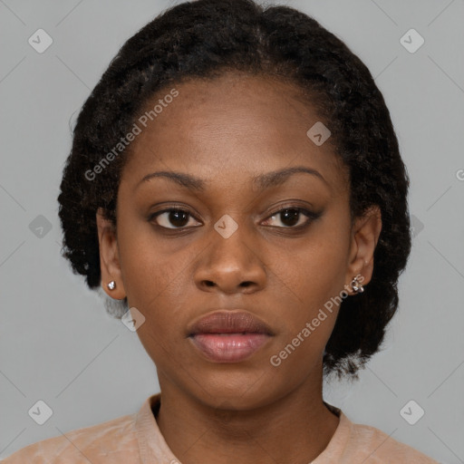 Neutral black young-adult female with short  brown hair and brown eyes