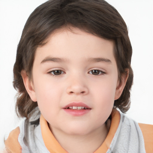 Neutral white child female with medium  brown hair and brown eyes