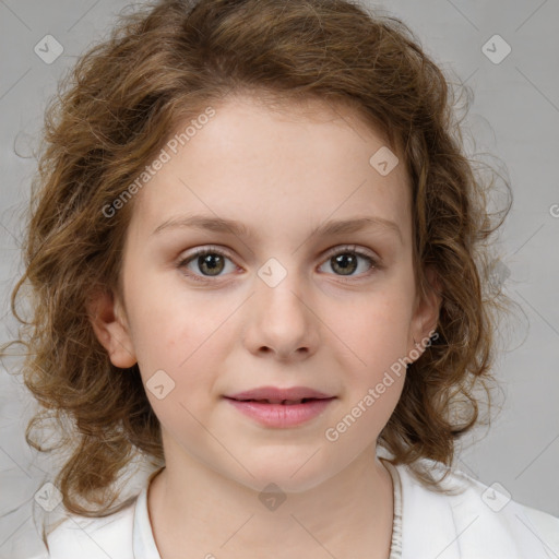 Neutral white child female with medium  brown hair and brown eyes