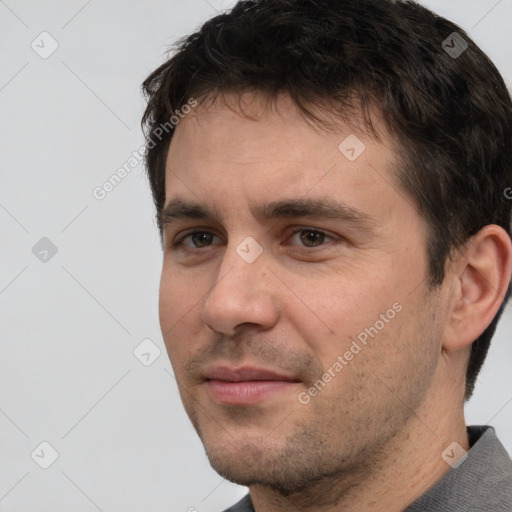 Neutral white adult male with short  brown hair and brown eyes