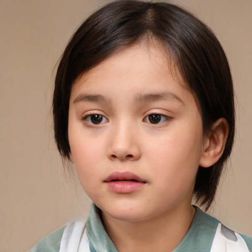 Neutral white child female with medium  brown hair and brown eyes