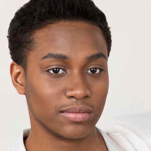 Neutral black young-adult male with short  brown hair and brown eyes