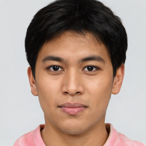 Neutral asian young-adult male with short  brown hair and brown eyes
