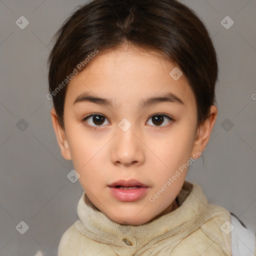 Neutral white young-adult female with short  brown hair and brown eyes