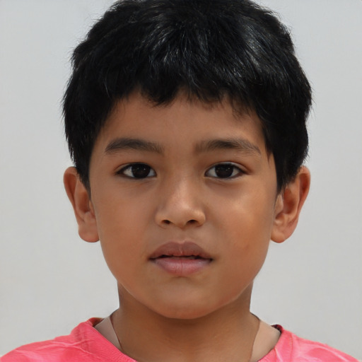 Neutral asian child male with short  brown hair and brown eyes