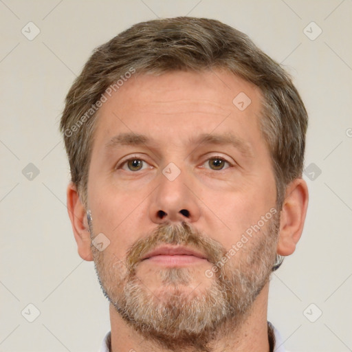 Neutral white adult male with short  brown hair and brown eyes