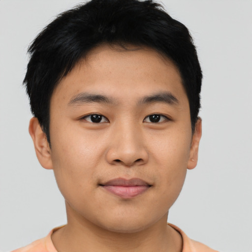 Neutral asian young-adult male with short  black hair and brown eyes