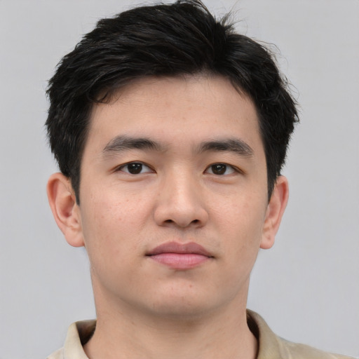Neutral asian young-adult male with short  brown hair and brown eyes