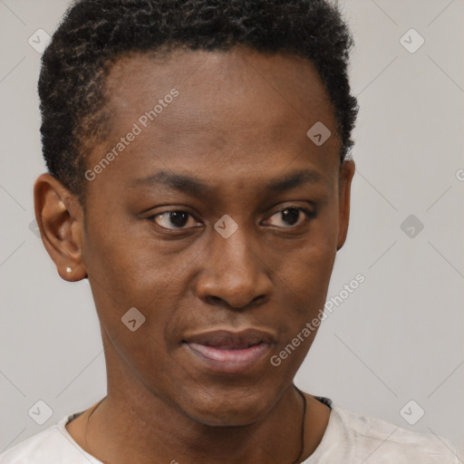 Neutral black young-adult male with short  brown hair and brown eyes