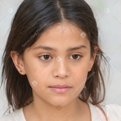 Neutral white child female with medium  brown hair and brown eyes