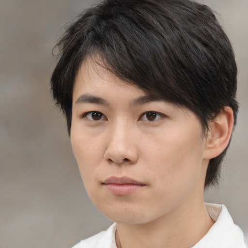 Neutral asian young-adult male with medium  brown hair and brown eyes