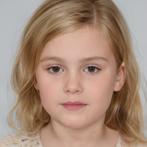 Neutral white child female with medium  brown hair and brown eyes