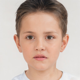 Neutral white child female with short  brown hair and brown eyes