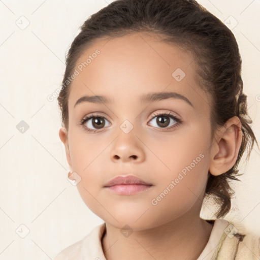 Neutral white child female with medium  brown hair and brown eyes