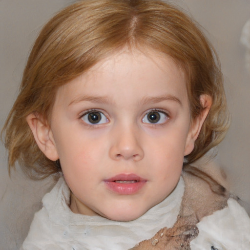 Neutral white child female with medium  brown hair and blue eyes