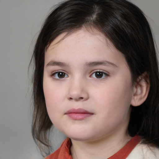 Neutral white child female with medium  brown hair and brown eyes