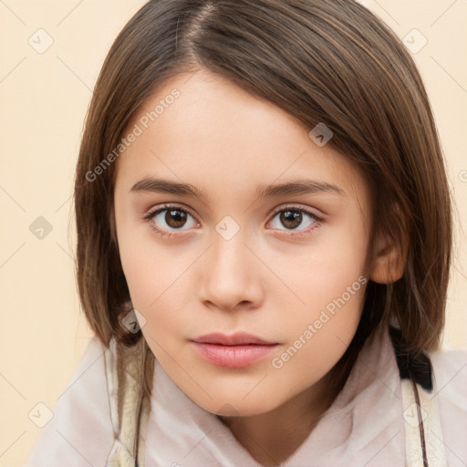 Neutral white child female with medium  brown hair and brown eyes