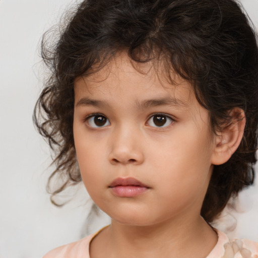 Neutral white child female with medium  brown hair and brown eyes