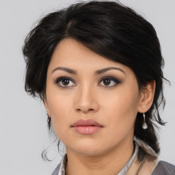 Neutral asian young-adult female with medium  black hair and brown eyes