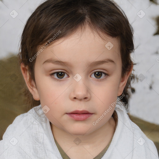 Neutral white child female with medium  brown hair and brown eyes