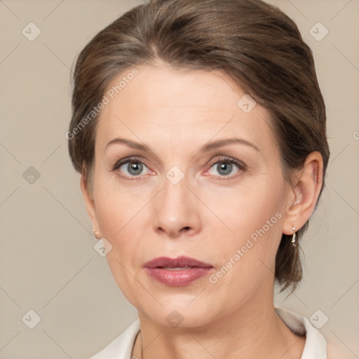 Neutral white adult female with medium  brown hair and brown eyes